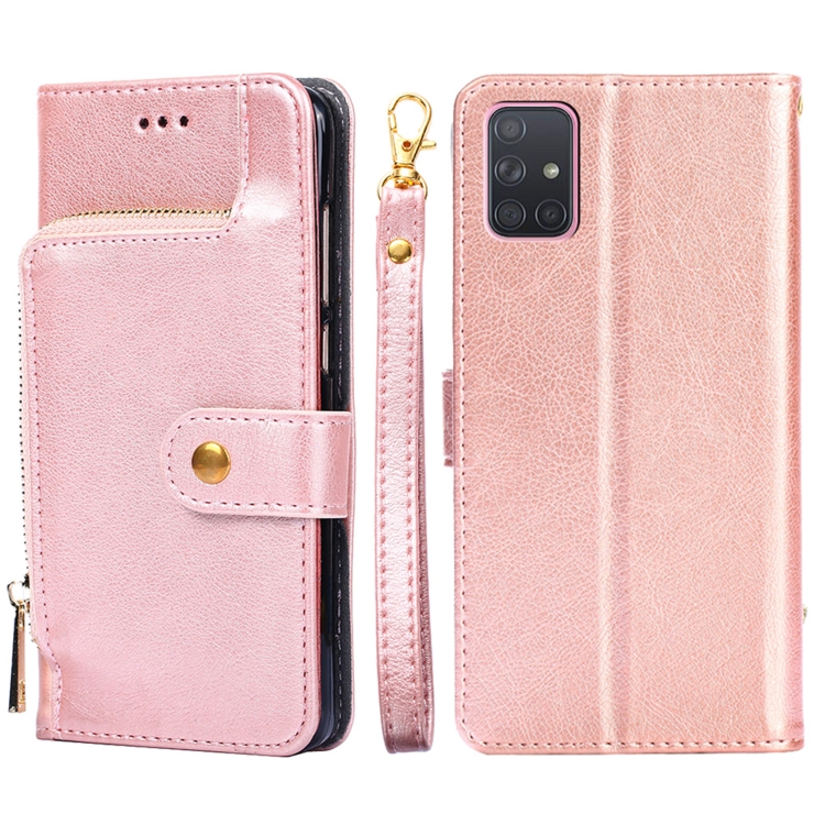 

For Samsung Galaxy A71 5G Zipper Bag PU + TPU Horizontal Flip Leather Case with Holder & Card Slot & Wallet & Lanyard(Rose Gold)