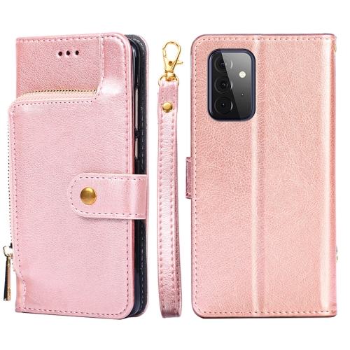 

For Samsung Galaxy A72 5G / 4G Zipper Bag PU + TPU Horizontal Flip Leather Case with Holder & Card Slot & Wallet & Lanyard(Rose Gold)
