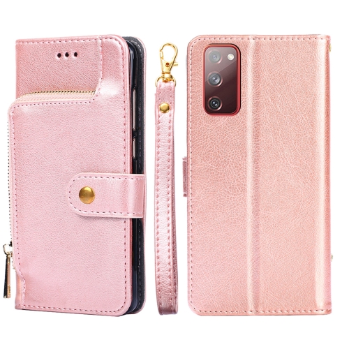 

For Samsung Galaxy A91 Zipper Bag PU + TPU Horizontal Flip Leather Case with Holder & Card Slot & Wallet & Lanyard(Rose Gold)