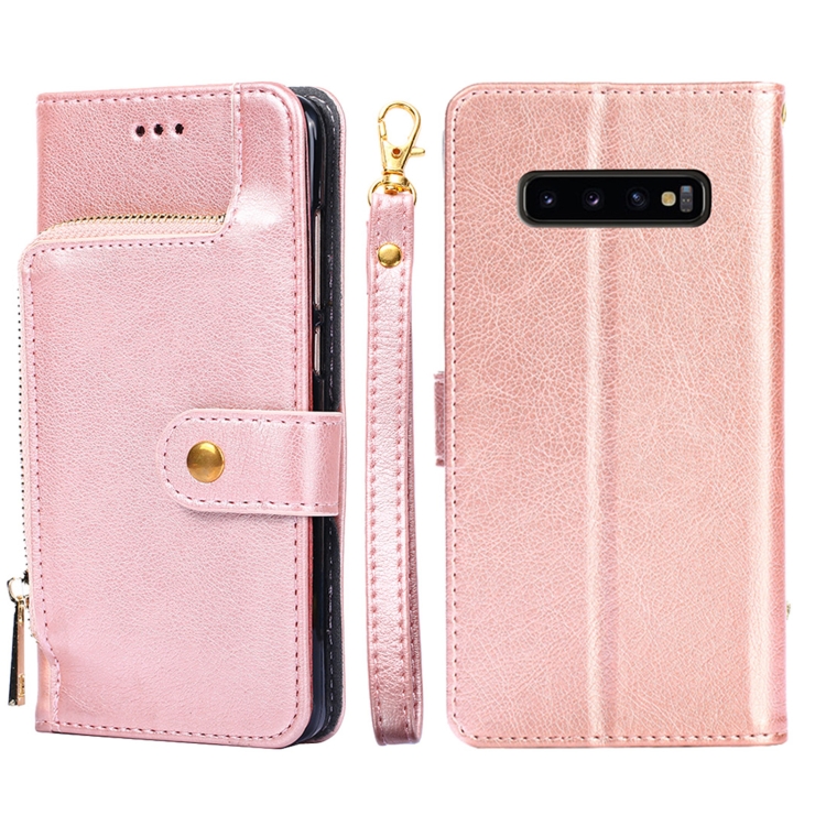 

For Samsung Galaxy S10+ Zipper Bag PU + TPU Horizontal Flip Leather Case with Holder & Card Slot & Wallet & Lanyard(Rose Gold)