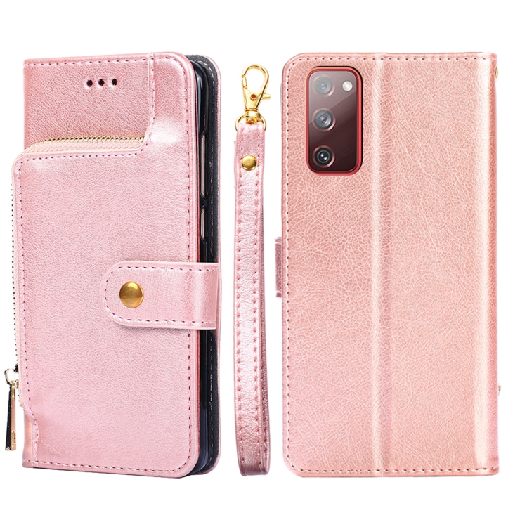 

For Samsung Galaxy S20 Zipper Bag PU + TPU Horizontal Flip Leather Case with Holder & Card Slot & Wallet & Lanyard(Rose Gold)