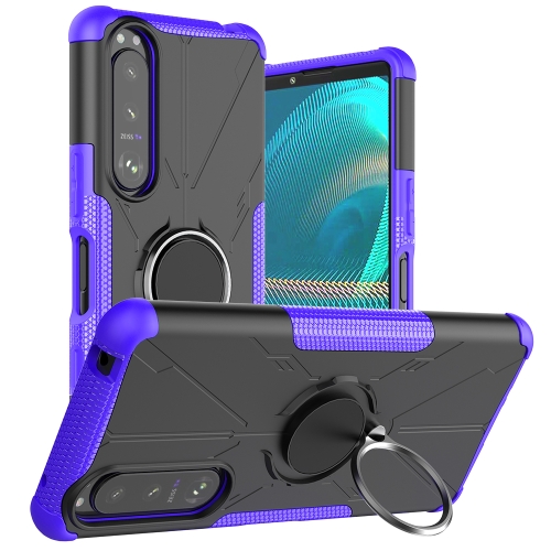 

For Sony Xperia 5 III Armor Bear Shockproof PC + TPU Protective Case with Ring Holder(Purple)