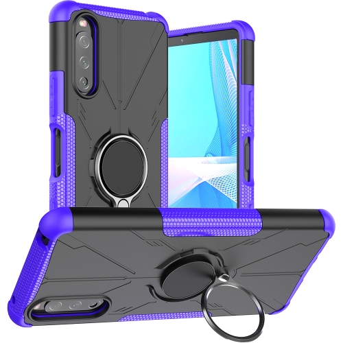 

For Sony Xperia 10 III Armor Bear Shockproof PC + TPU Protective Case with Ring Holder(Purple)
