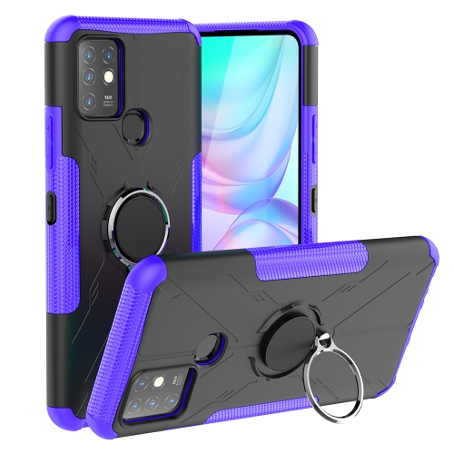 

For Infinix Note 10 Armor Bear Shockproof PC + TPU Protective Case with Ring Holder(Purple)