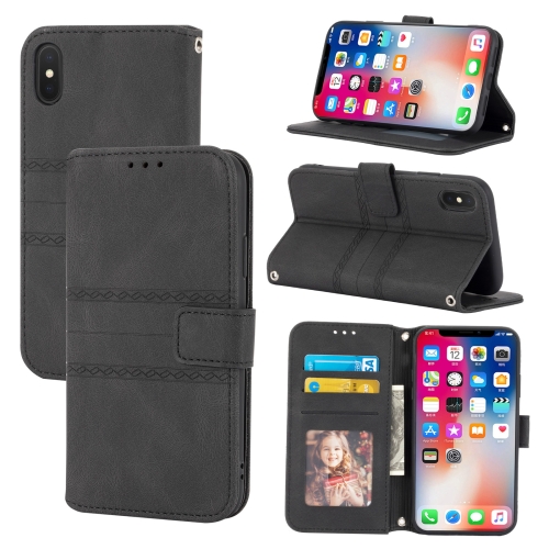 

Embossed Striped Magnetic Buckle PU + TPU Horizontal Flip Leather Case with Holder & Card Slot & Wallet & Photo Frame & Sling For iPhone XS / X(Black)