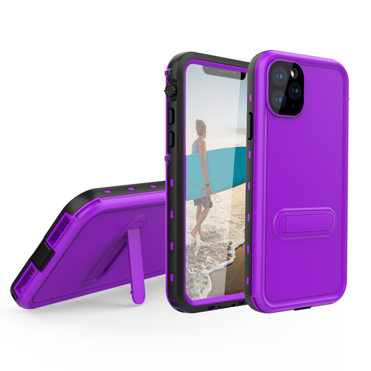 

For iPhone 11 Pro Max RedPepper Shockproof Waterproof Solid Color PC + TPU Protective Case with Holder(Purple)