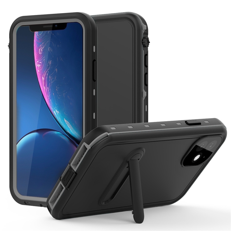 

For iPhone 11 RedPepper Shockproof Waterproof Solid Color PC + TPU Protective Case with Holder(Black)