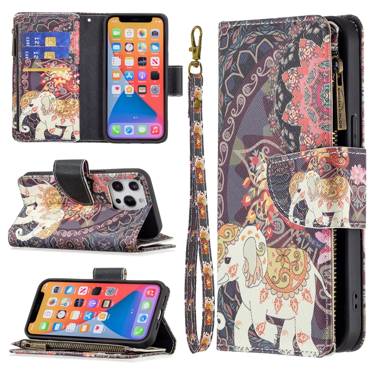 

Colored Drawing Pattern Zipper Horizontal Flip Leather Case with Holder & Card Slots & Wallet For iPhone 13 mini(Flower Elephants)