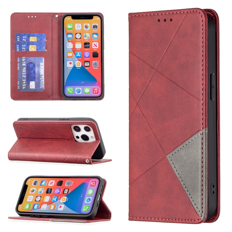 

Rhombus Texture Horizontal Flip Magnetic Leather Case with Holder & Card Slots For iPhone 13 Pro Max(Red)