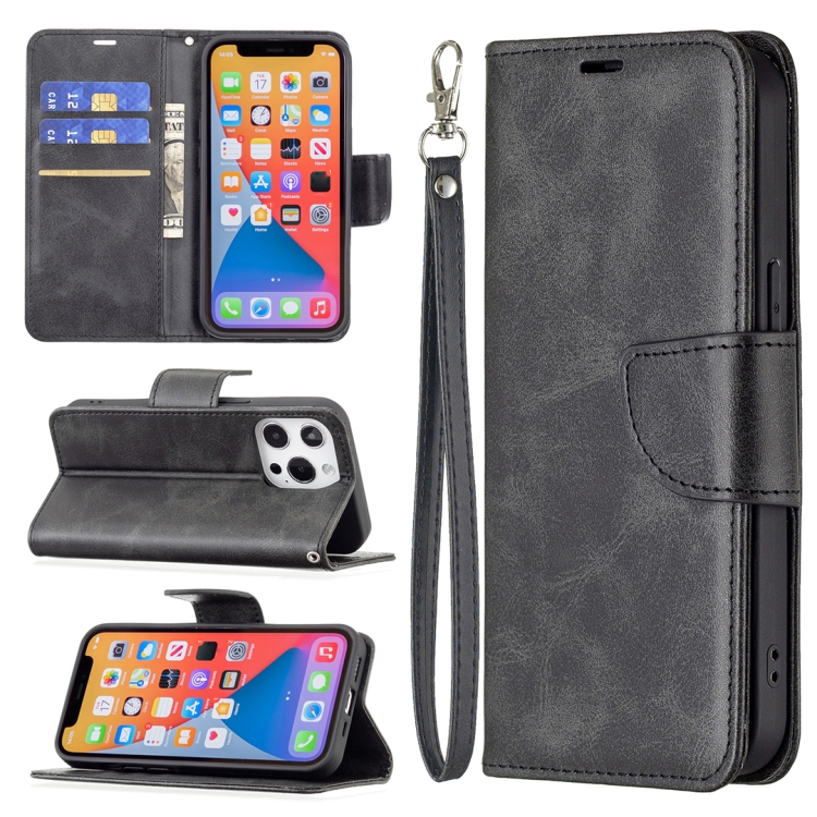 

For iPhone 13 Pro Max Retro Lambskin Texture Pure Color Horizontal Flip PU Leather Case, with Holder & Card Slots & Wallet & Lanyard(Black)