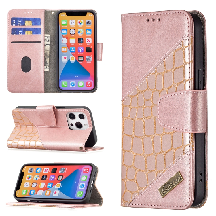 

For iPhone 13 Matching Color Crocodile Texture Horizontal Flip PU Leather Case with Wallet & Holder & Card Slots(Rose Gold)