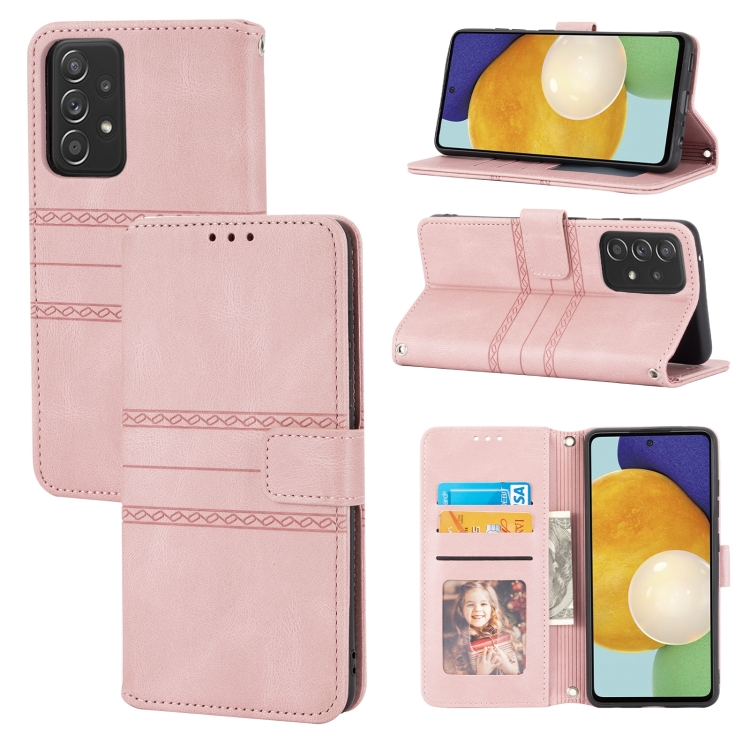 

For Samsung Galaxy S20 FE 5G Embossed Striped Magnetic Buckle PU + TPU Horizontal Flip Leather Case with Holder & Card Slot & Wallet & Photo Frame & Sling(Pink)
