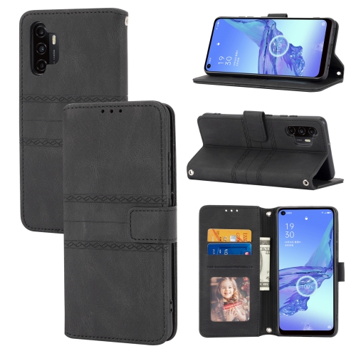 

For Samsung Galaxy A32 5G Embossed Striped Magnetic Buckle PU + TPU Horizontal Flip Leather Case with Holder & Card Slot & Wallet & Photo Frame & Sling(Black)