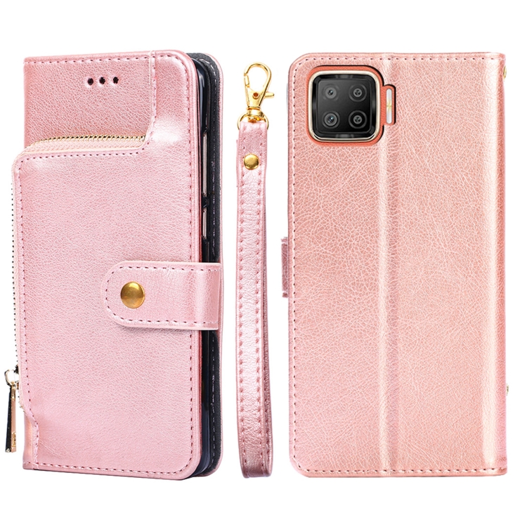 

For OPPO F17 / A73 Zipper Bag PU + TPU Horizontal Flip Leather Case with Holder & Card Slot & Wallet & Lanyard(Rose Gold)