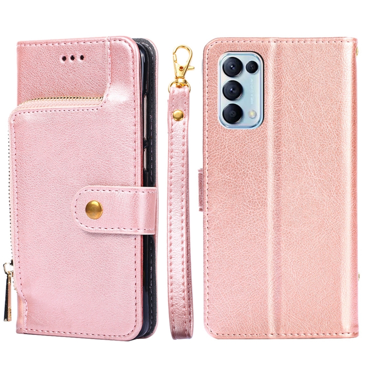 

For OPPO Reno5 4G Zipper Bag PU + TPU Horizontal Flip Leather Case with Holder & Card Slot & Wallet & Lanyard(Rose Gold)