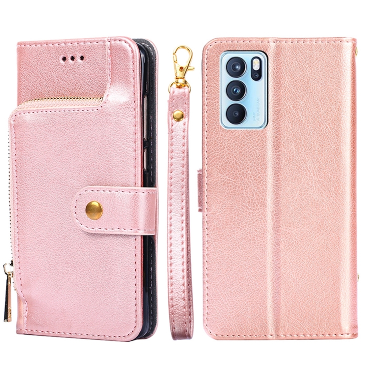 

For OPPO Reno6 Pro 5G Zipper Bag PU + TPU Horizontal Flip Leather Case with Holder & Card Slot & Wallet & Lanyard(Rose Gold)