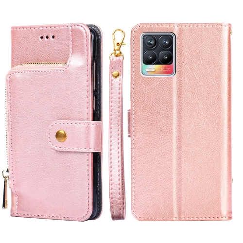 

For Realme GT 5G Zipper Bag PU + TPU Horizontal Flip Leather Case with Holder & Card Slot & Wallet & Lanyard(Rose Gold)