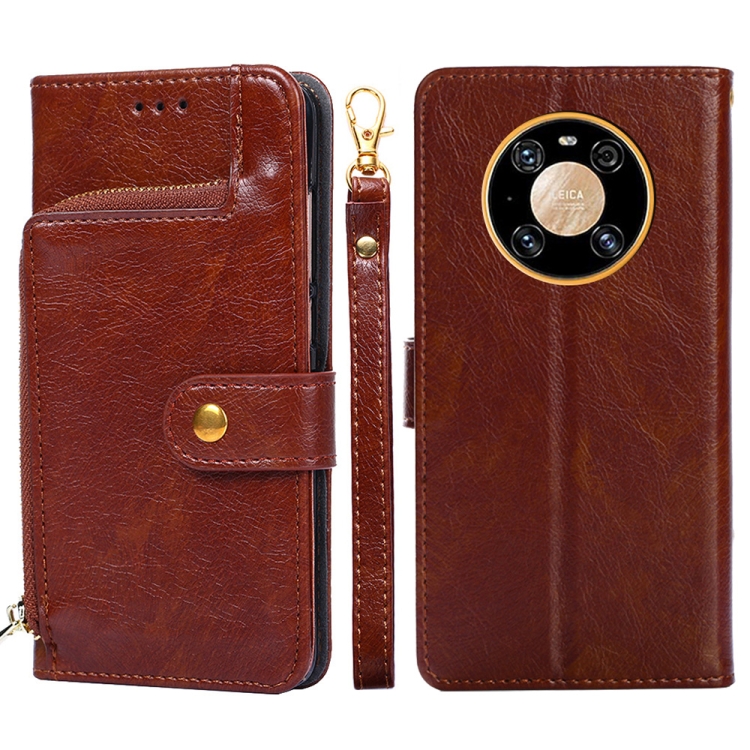 

For Huawei Mate 40 Zipper Bag PU + TPU Horizontal Flip Leather Case with Holder & Card Slot & Wallet & Lanyard(Brown)
