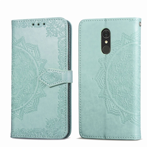 

For LG Q7 (2018) Halfway Mandala Embossing Pattern Horizontal Flip Leather Case with Holder & Card Slots & Wallet & Lanyard(Green)