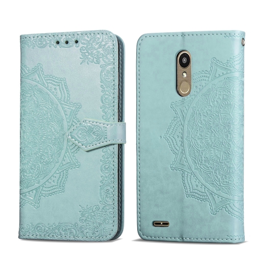 

For LG K10 (2018) Halfway Mandala Embossing Pattern Horizontal Flip Leather Case with Holder & Card Slots & Wallet & Lanyard(Green)