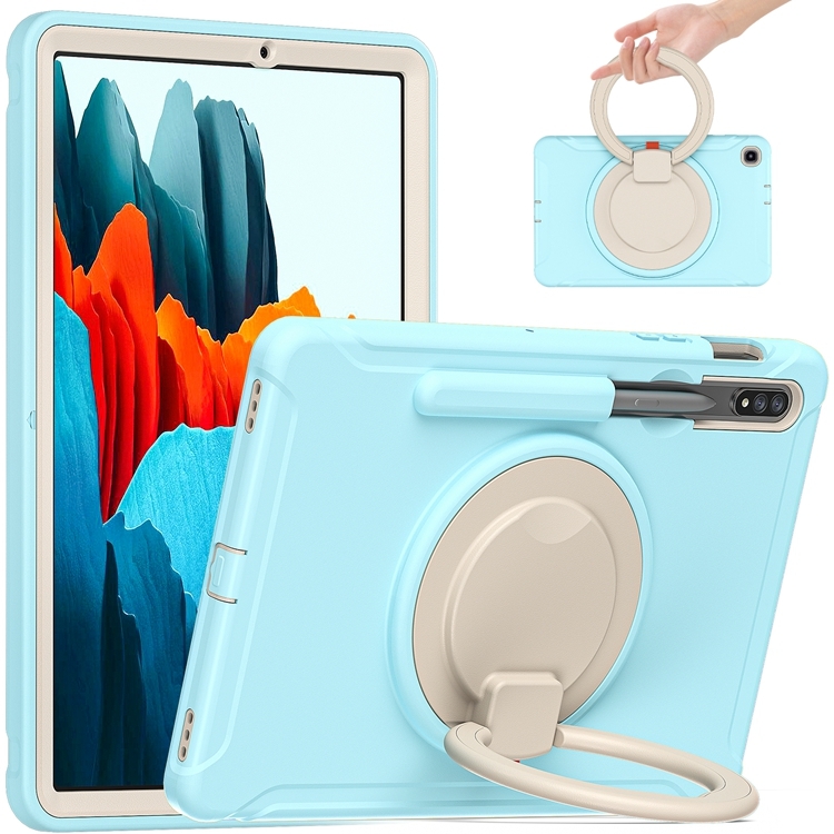 

For Samsung Galaxy Tab S7 870 Shockproof TPU + PC Protective Case with 360 Degree Rotation Foldable Handle Grip Holder & Pen Slot(Ice Crystal Blue)