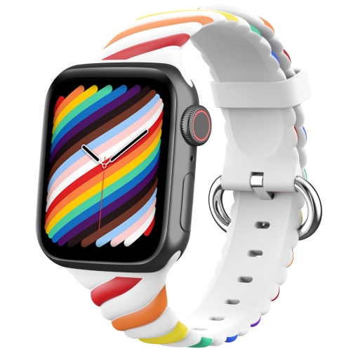 

Two-color Twist Silicone Replacement Strap Watchband For Apple Watch Series 6 & SE & 5 & 4 40mm / 3 & 2 & 1 38mm(Rainbow White)