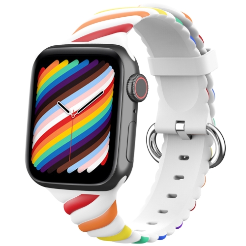 

Two-color Twist Silicone Replacement Strap Watchband For Apple Watch Series 6 & SE & 5 & 4 44mm / 3 & 2 & 1 42mm(Rainbow White)