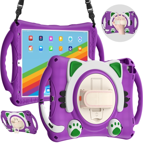 

Cute Cat King Kids Shockproof EVA Protective Case with Holder & Shoulder Strap & Handle For iPad 10.2 2020 / 2019 / Pro 10.5 / Air 10.5(Purple)