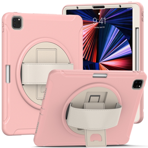 

360 Degree Rotation PC + TPU Protective Case with Holder & Hand-strap For iPad Pro 12.9 2021(Cherry Blossoms Pink)