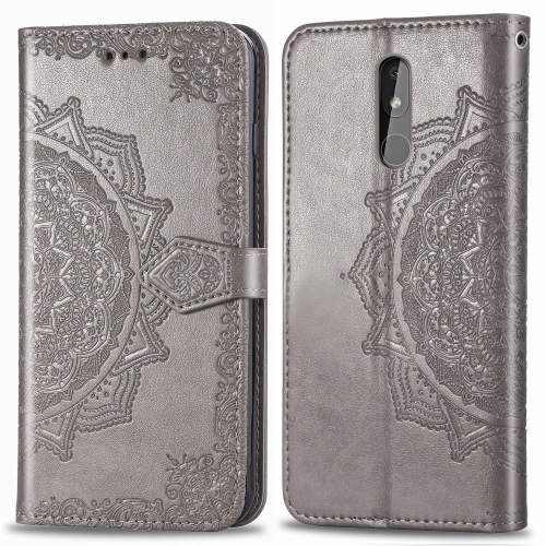 

For Nokia 3.2 Halfway Mandala Embossing Pattern Horizontal Flip Leather Case with Holder & Card Slots & Wallet & Lanyard(Grey)