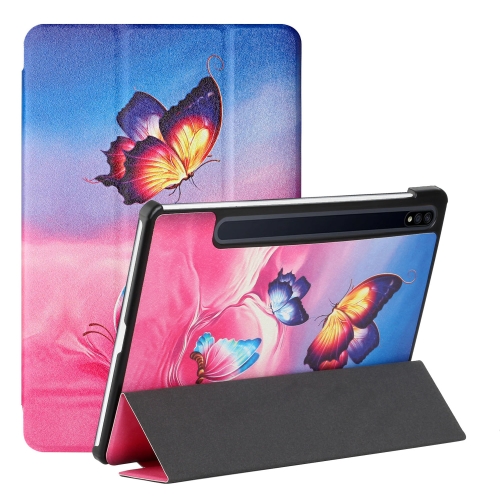 

For Samsung Galaxy Tab S7 T870/T875 Silk Texture Colored Drawing Pattern Horizontal Flip Magnetic PU Leather Case with Three-folding Holder & Sleep / Wake-up Function(Galaxy Butterfly)