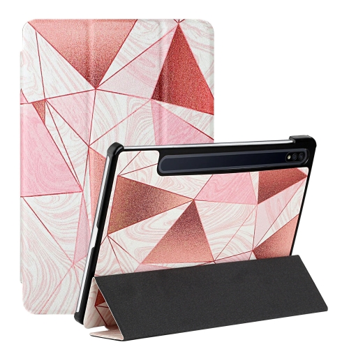 

For Samsung Galaxy Tab S7+ T970/T975 Silk Texture Colored Drawing Pattern Horizontal Flip Magnetic PU Leather Case with Three-folding Holder & Sleep / Wake-up Function(Marble Stitching Sand Pink)