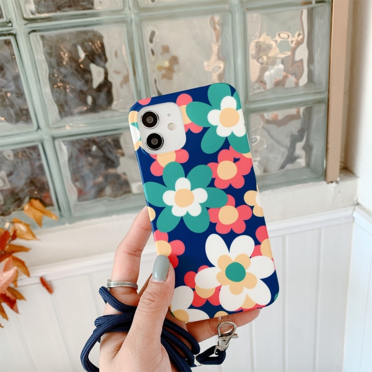 

Flower Pattern TPU Shockproof Protective Case with Neck Lanyard For iPhone 11 Pro(Blue)