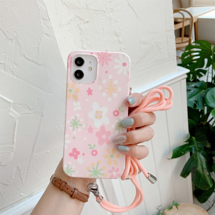 

Flower Pattern TPU Shockproof Protective Case with Neck Lanyard For iPhone 11 Pro(Pink)