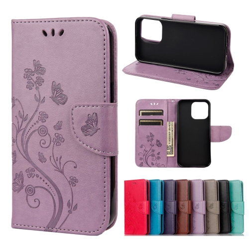 

Butterfly Flower Pattern Horizontal Flip Leather Case with Holder & Card Slots & Wallet For iPhone 13 mini(Light Purple)