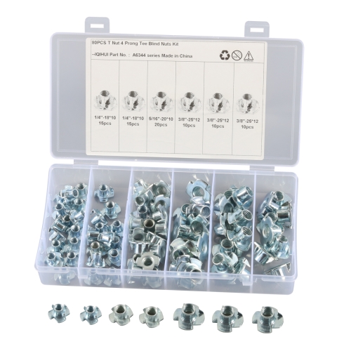 

A6344 80 PCS T-Nut 4 Pronged Tee Blind Nuts Assortment Kit