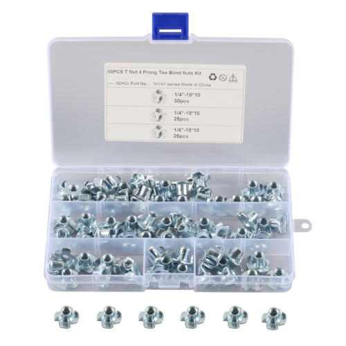 

A6345 80 PCS T-Nut 4 Pronged Tee Blind Nuts Assortment Kit