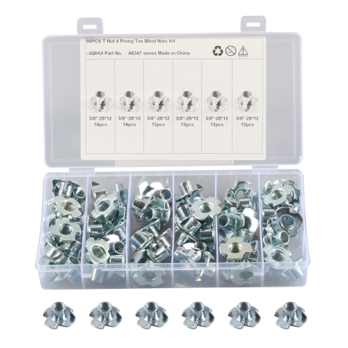 

A6347 80 PCS T-Nut 4 Pronged Tee Blind Nuts Assortment Kit