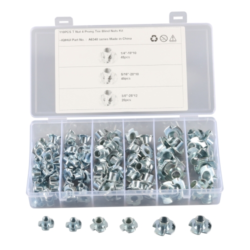 

A6348 110 PCS T-Nut 4 Pronged Tee Blind Nuts Assortment Kit