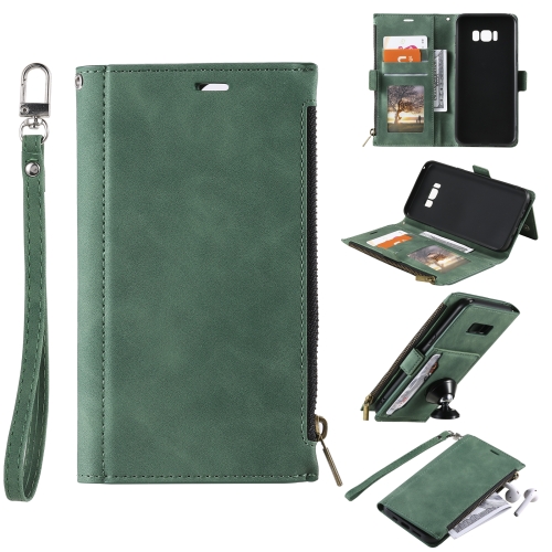 

For Samsung Galaxy S10e Side Zipper Back Card Horizontal Flip PU Leather Case with Card Slots & Wallet & Photo Frame & Lanyard(Green)