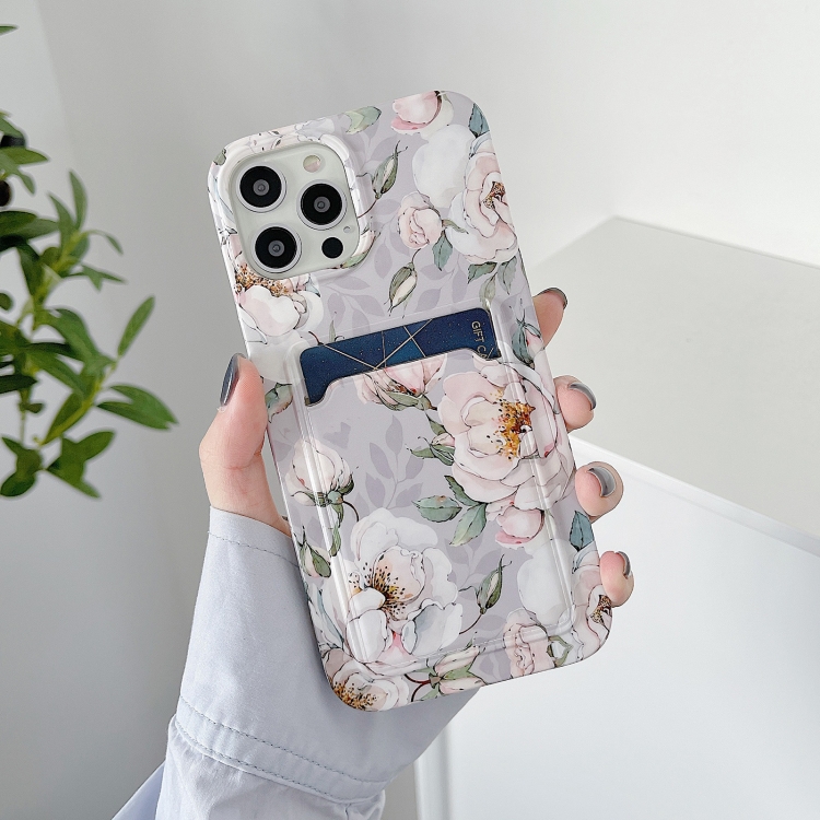 

IMD Pattern TPU Case with Card Slot For iPhone 11 Pro Max(Green Leaf Flowers)