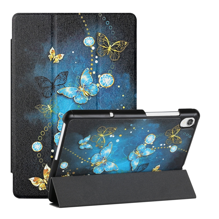 

For Lenovo Tab M8 FHD (8705F) Silk Texture Colored Drawing Pattern Horizontal Flip Magnetic PU Leather Case with Three-folding Holder (Diamond Butterfly)
