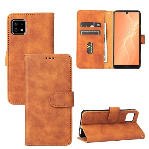 

For Sharp Aquos Sense 6 Solid Color Skin Feel Magnetic Buckle Horizontal Flip Calf Texture PU Leather Case with Holder & Card Slots & Wallet(Brown)