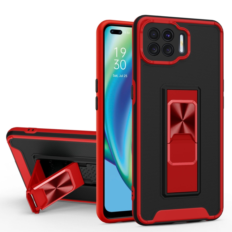 

For OPPO F17 Dual-color Skin Feel TPU + PC Magnetic Shockproof Case with Invisible Holder(Red)