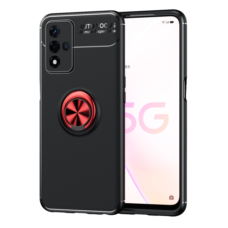

For OPPO A93s 5G Metal Ring Holder 360 Degree Rotating TPU Case(Black+Red)