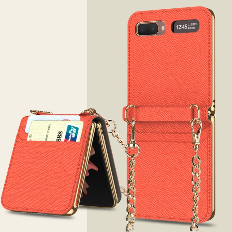 

For Samsung Galaxy Z Flip GKK Cross Texture Card Phone Folding Beauty Bag Leather Case(Orange)