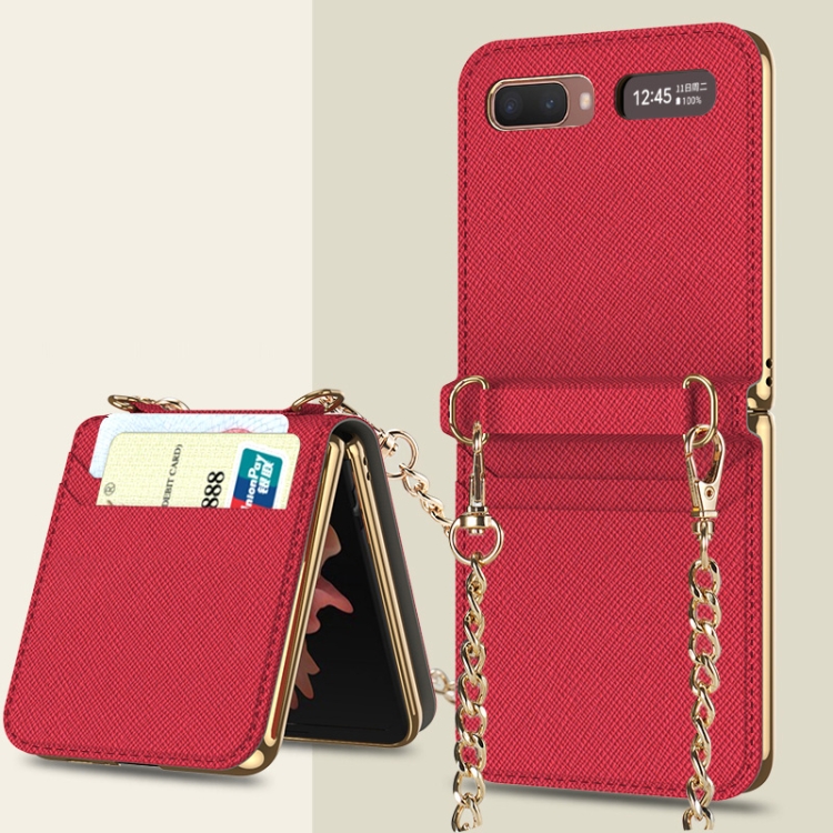 

For Samsung Galaxy Z Flip GKK Cross Texture Card Phone Folding Beauty Bag Leather Case(Red)