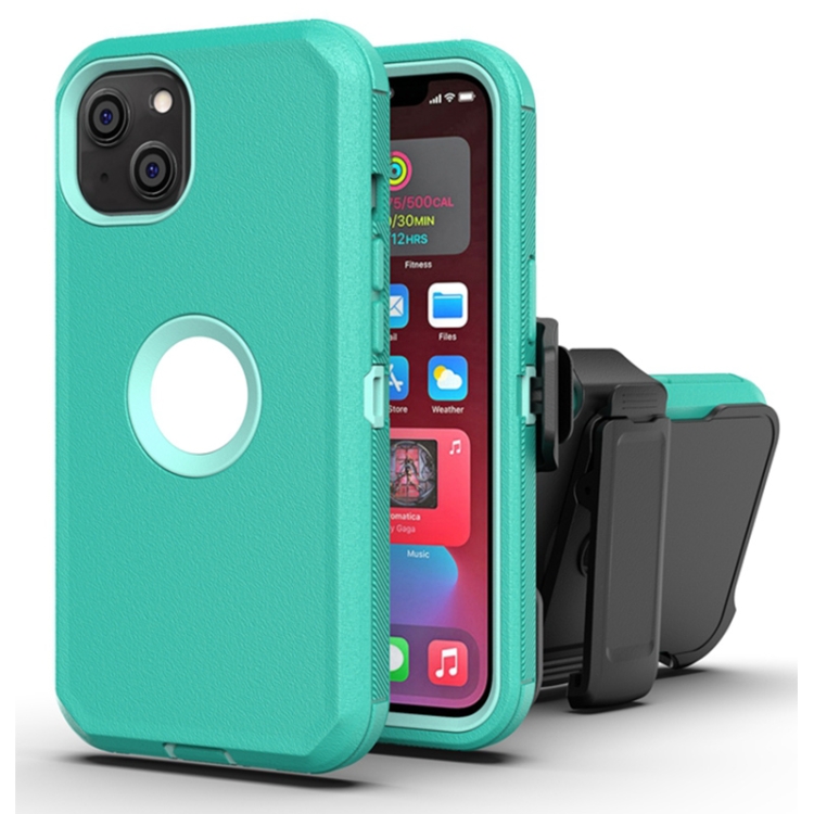 

Robot Shockproof Silicone + PC Protective Case with Back Clip Holder For iPhone 13(Green + Light Green)