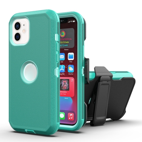 

Robot Shockproof Silicone + PC Protective Case with Back Clip Holder For iPhone 12 / 12 Pro(Green + Light Green)