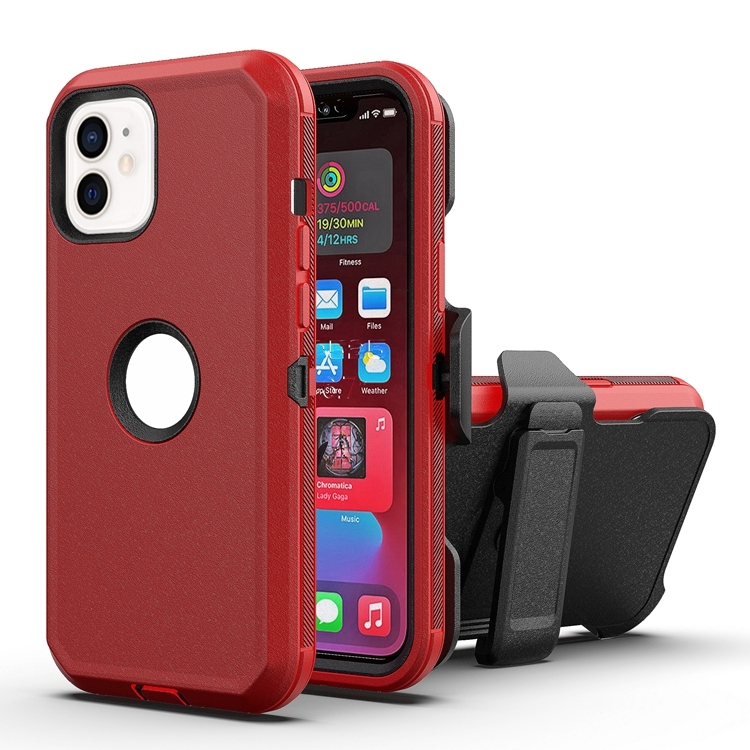 

Robot Shockproof Silicone + PC Protective Case with Back Clip Holder For iPhone 12 Pro Max(Red Black)